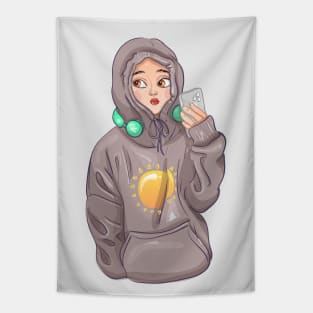 hoodie phone girl Tapestry