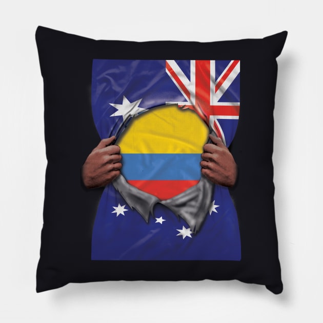 Colombia Flag Australian Flag Ripped - Gift for Colombian From Colombia Pillow by Country Flags