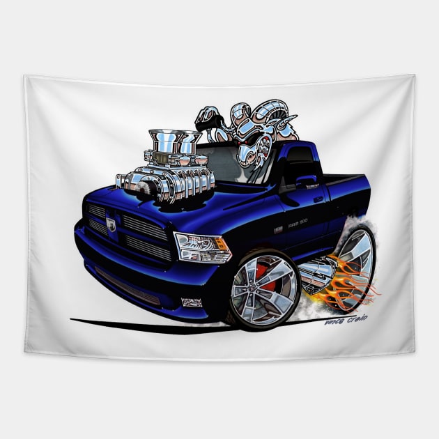 Dodge RAM Dark Blue Truck Tapestry by vincecrain