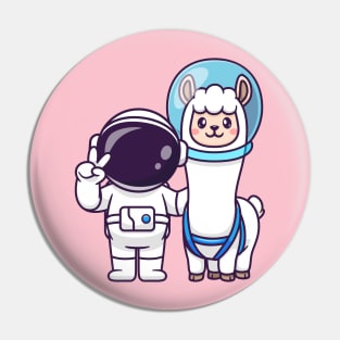 Cute Astronaut With Llama Alpaca Astronaut Cartoon Pin