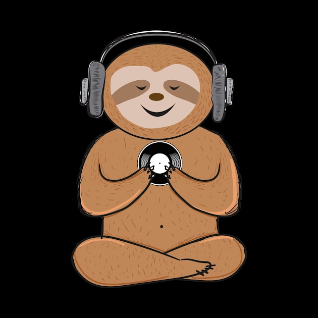 Cute Sloth Playing Music Relaxed With Headphones T-shirt by dconciente