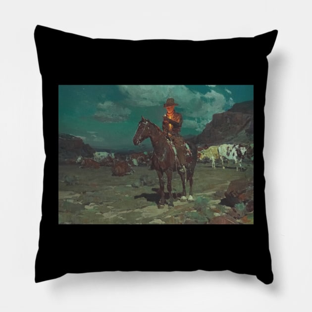 Cowboy Smoking At Night - Vintage Western American Art Pillow by Click Here For More