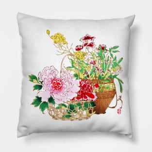 Japanese flower basket ukiyo-e art Pillow