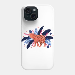 Red leopard in the blue tropical jungle Phone Case