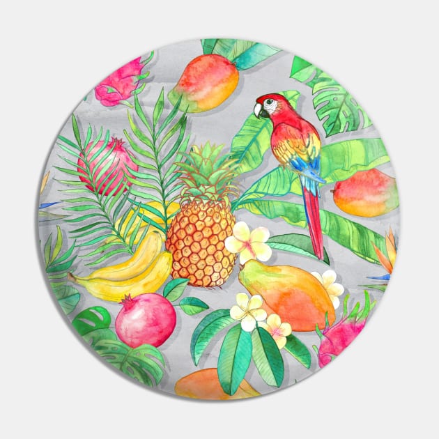 Tropical Paradise Fruit & Parrot Pattern Pin by micklyn