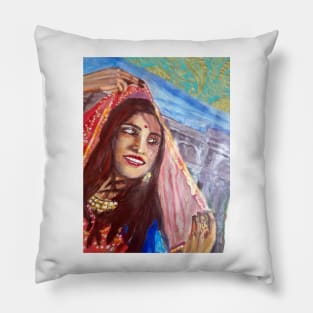 Rajasthan girl pose1 Pillow