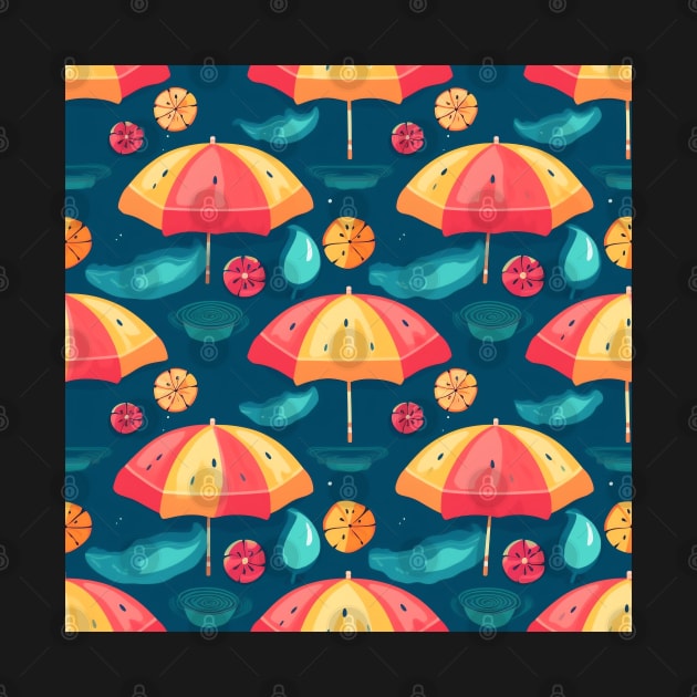 Slice of Summer Umbrella Seamless Pattern by AstroWolfStudio