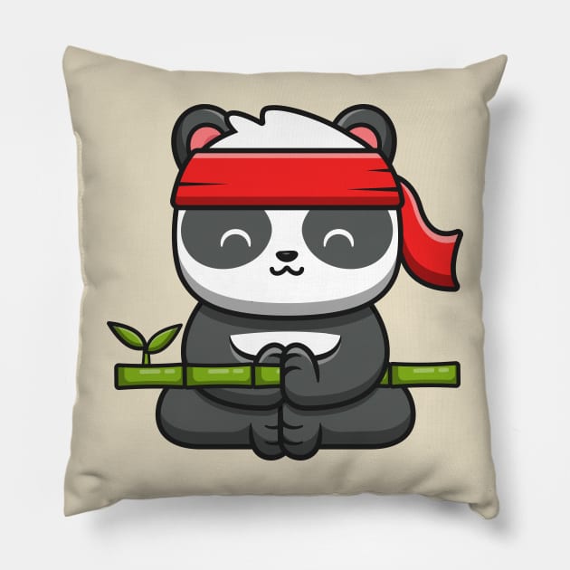 Cute Panda Kung Fu Meditation Holding Bamboo Pillow by Catalyst Labs
