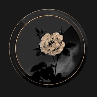 Shadowy Blooming White Rose Botanical on Black and Gold T-Shirt