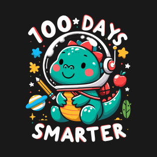 100Th Day Of School 100 Days Smarter Funny Dino T-Shirt