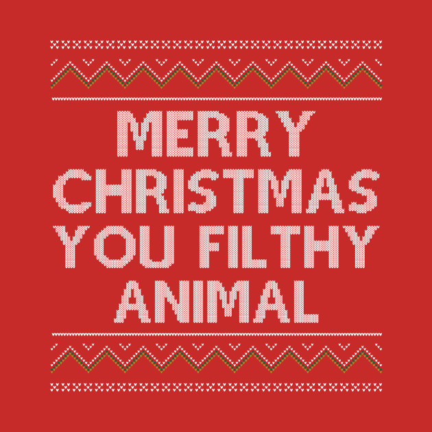 Merry christmas, ya filthy animal – red wall tapestry by cat Merry Christmas You Filthy Animal - Merry Christmas You Filthy Animal