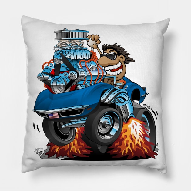 Classic '69 American Sports Car Cartoon Pillow by hobrath