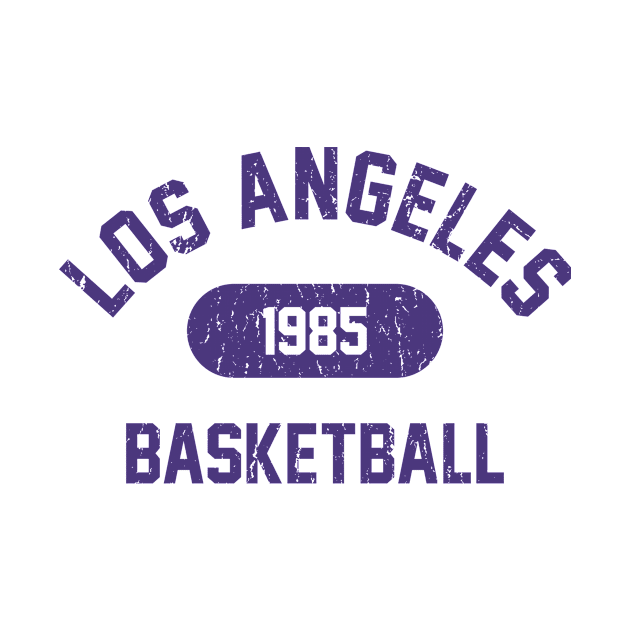 Retro 1985 Los Angeles Basketball Distressed Varsity Logo (Purple) by Double-Double Designs