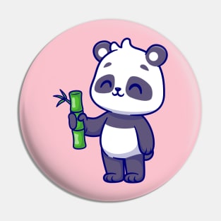 Cute Panda Holding Bamboo Cartoon Pin