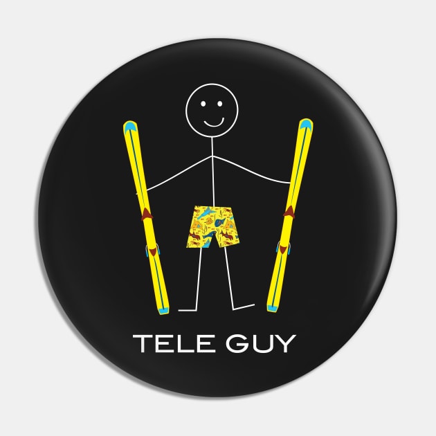 Funny Mens Telemark Skier design Pin by whyitsme