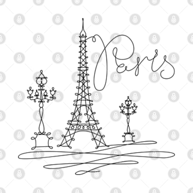 Paris France Eiffel Tower Line Art by Cun-Tees!