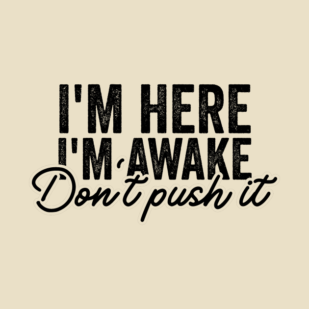 I'm Here I'm Awake Don't Push It Shirt, Funny Gamer Shirts With Sayings, Funny Birthday Tee Gift by Justin green