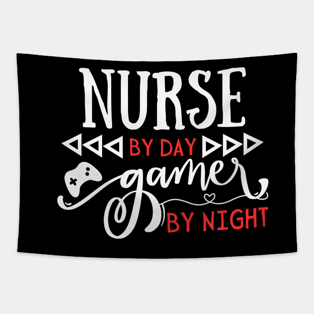 Funny Nurse Gift Idea Nurse by day Gamer by night Tapestry by Gravity Zero