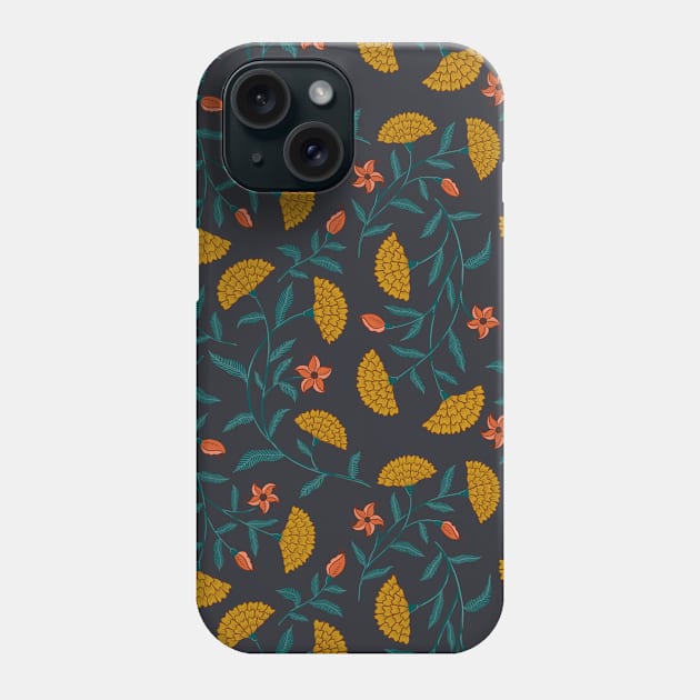 Summer Florals Marigold Pattern - Yellow and Black Phone Case by The Artsychoke