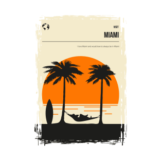 Miami Florida Summer Beach Surfing Travel Poster T-Shirt