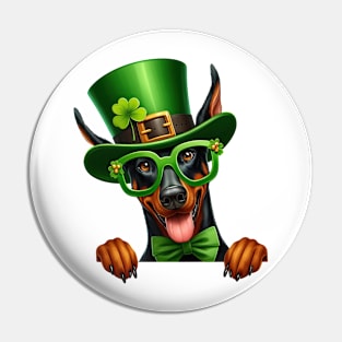 St Patricks Day Peeking Doberman Pinscher Dog Pin