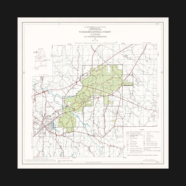 Tuskegee National Forest Map (1972) Alabama Woodland Reserve Atlas by Bravuramedia