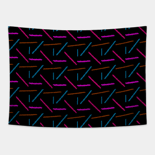 Retro 90s Neon Zigzag Lines - Wavy, Funky Pattern Tapestry