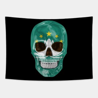 Macau Flag Skull - Gift for Macanese With Roots From Macau Tapestry