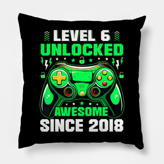 Level 6 Unlocked Awesome Since 2018 6Th Birthday Gaming Pillow by MaciGalloway3