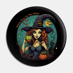 Witch Way To The Wine Women Halloween Witch Pin