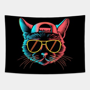 Hiphop Cat Snapback Retro Colorful Kitten Tapestry