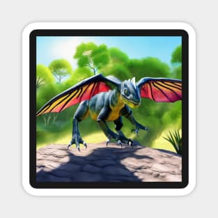 Jungle Dragon with Butterfly Wings Landing on Rock Magnet