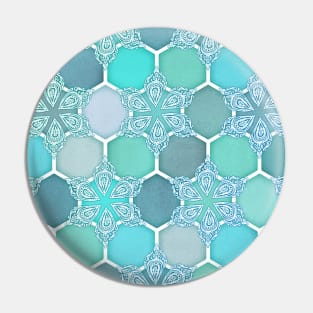 Frozen Mint Honeycomb - Doodle Hexagon Pattern Pin