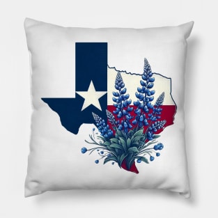 Texas Wildflowers - Texas Flag with Bluebonnets Pillow