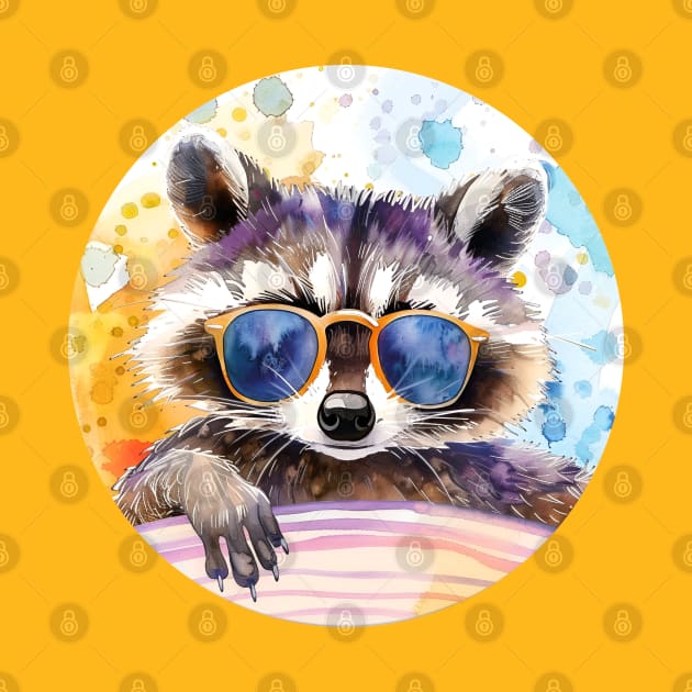 Summertime Raccoon in sunglasses Watercolor by beangeerie