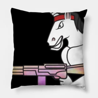 Unicorn muscles weapon fighter war rainbow Pillow