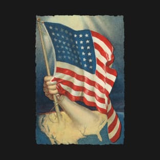 The Arm of America with the Flag Vintage Postcard Art T-Shirt