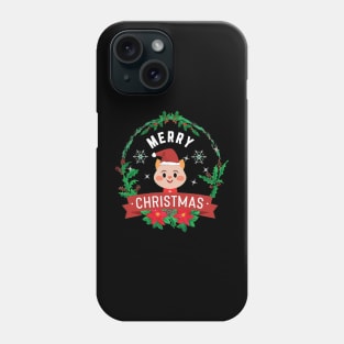 Merry Christmas cat with christmas hat snowflakes design Phone Case
