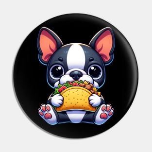 Boston Terrier Eating Taco Pin