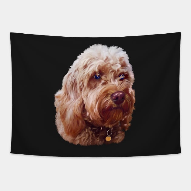 Cute Cavapoo Cavoodle puppy dog Face  - cavalier king charles spaniel poodle, puppy love Tapestry by Artonmytee