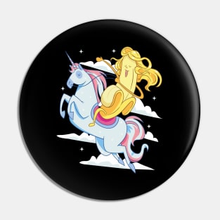 Heroic Banana With Long Hair Riding An Unicorn Pin