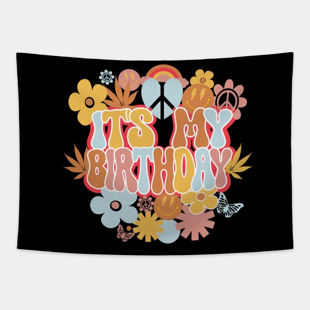 It's My Birthday Retro Groovy Tapestry by mcoshop