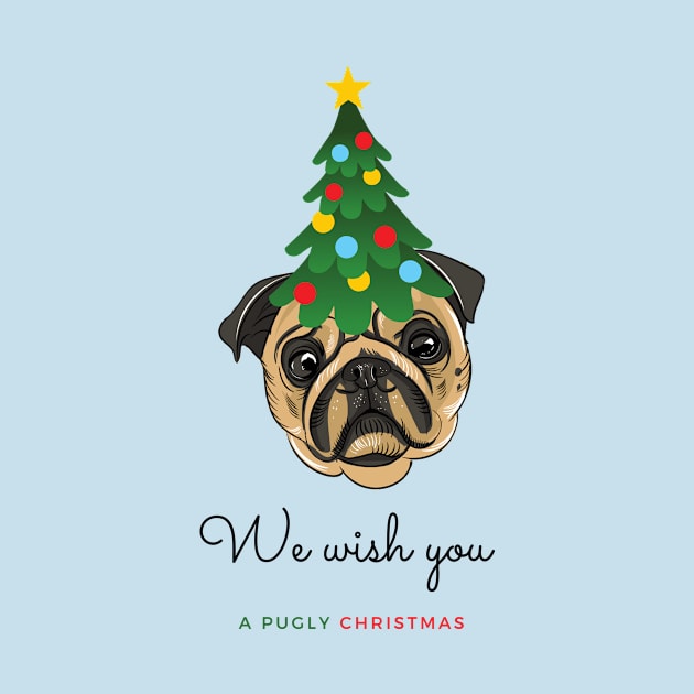 We Wish You a Pugly Christmas Pug Dog with Festive Tree on its Head by Seasonal Dogs