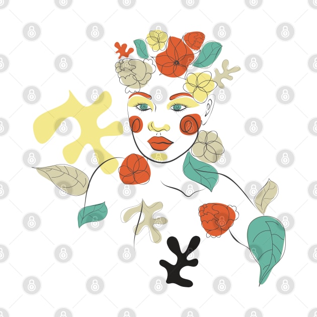 Floral line art woman face by AnnArtshock