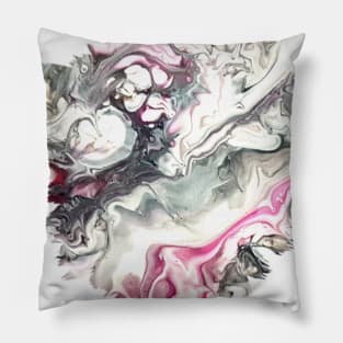 Pink/Silver/White Acrylic Pour Painting Pillow