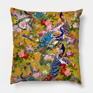 Peacocks & Peonies Pillow