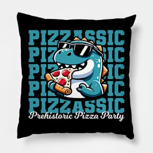 Pizzassic Prehistoric Pizza Party - Funny Dinosaur (Dark) Pillow