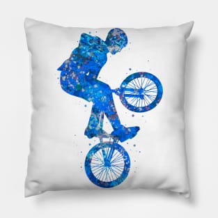 Bmx bike watercolor blue Pillow