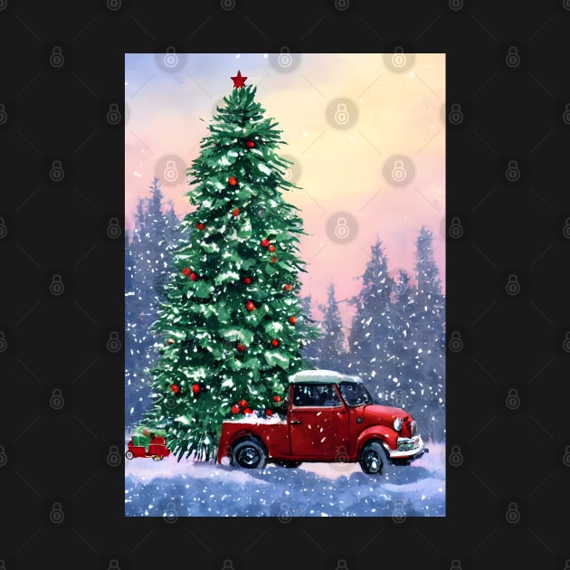 Snowing Christmas Tree Farm Santa Christmas Truck Heading to the Village by DaysuCollege