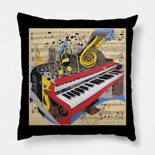 An abstract looking keyboard and musical symbols Pillow